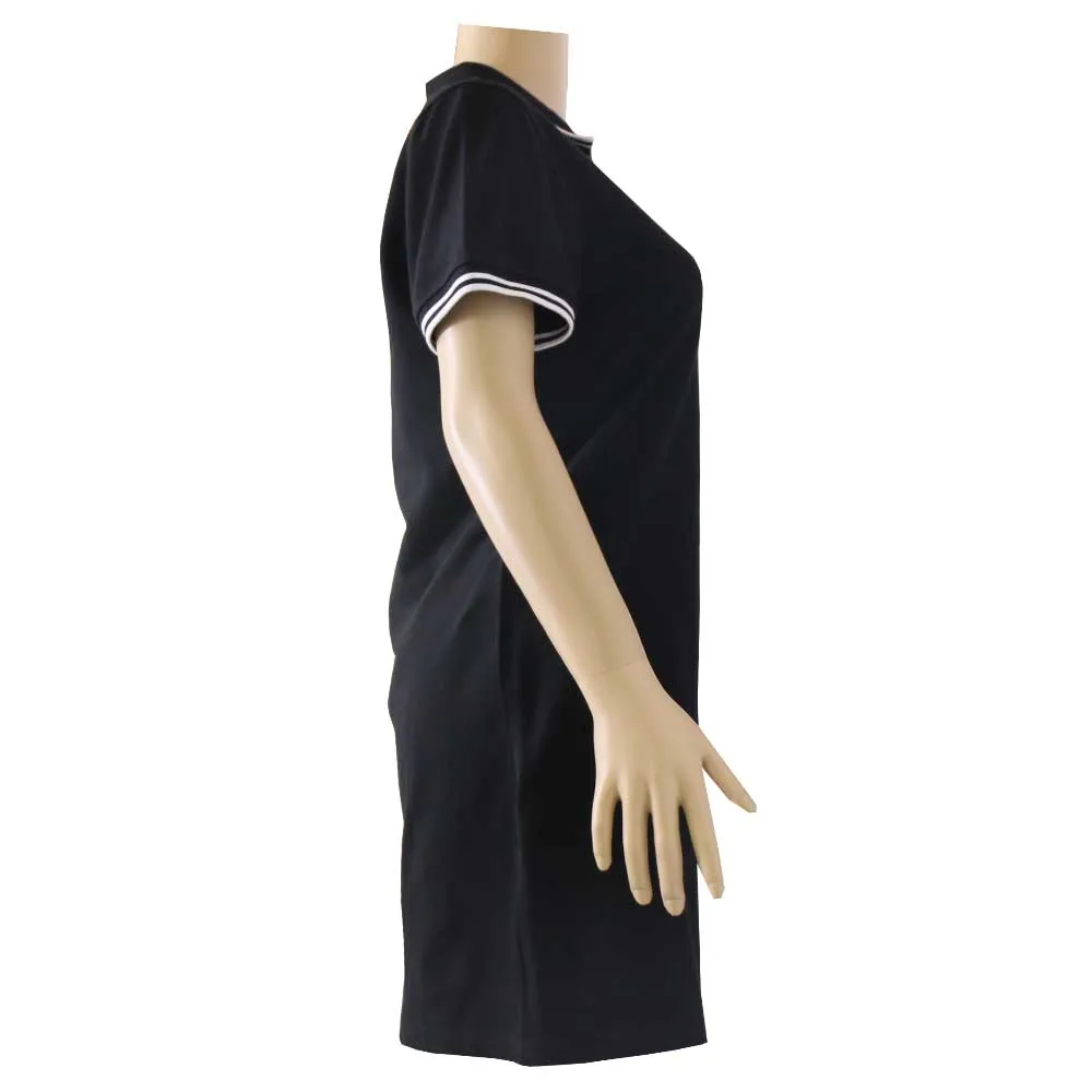 Custom high quality 100% cotton branded organic premium plain black printing label long women hooded polo shirt dress