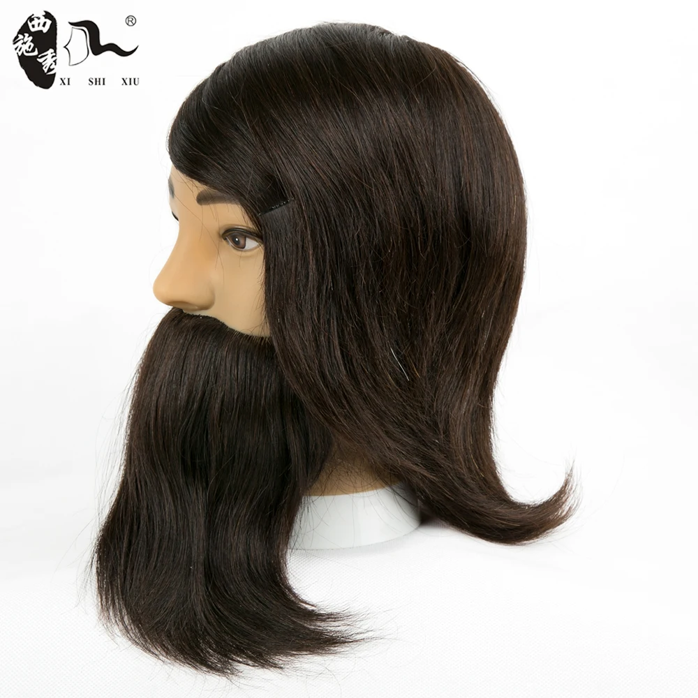 XISHIXIU Human Real Hair Training Doll Manikin Head with Beard Moustache Barber Practice Realistic Male Men Mannequin Heads