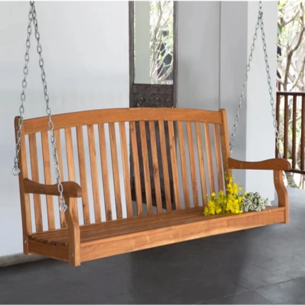 
Natural Color Wooden 2 Seat Garden Lounger Hanging Porch Swing 