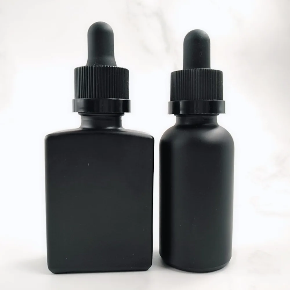 15ml 30ml 50ml matte frosted black rectangle glass dropper bottles for liquid