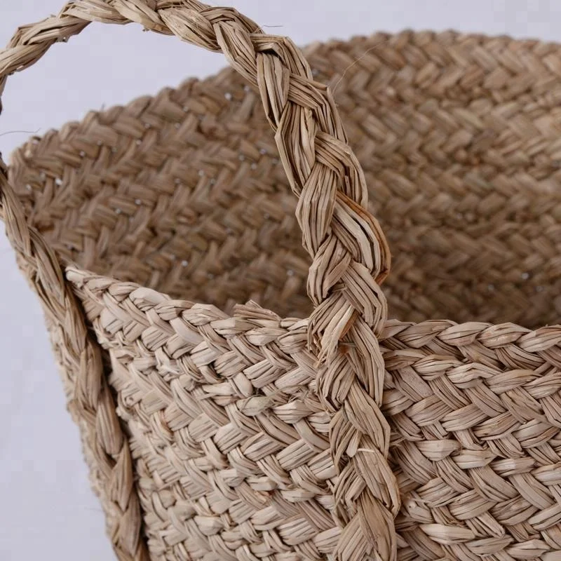 Extra Large Home Storage Handmade Sea Grass Straw Bin Wholesale Laundry Baskets With Handles