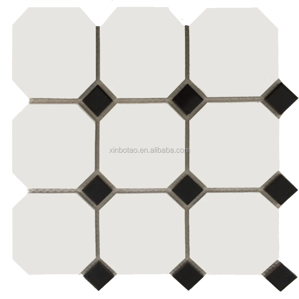 
Geometric black and white bathroom ceramic mosaic octagonal floor tile on sale 