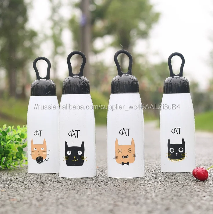 Забавные бутылка для воды из нержавеющей стали с вакуумной изоляцией Cat бутылка для воды с логотип