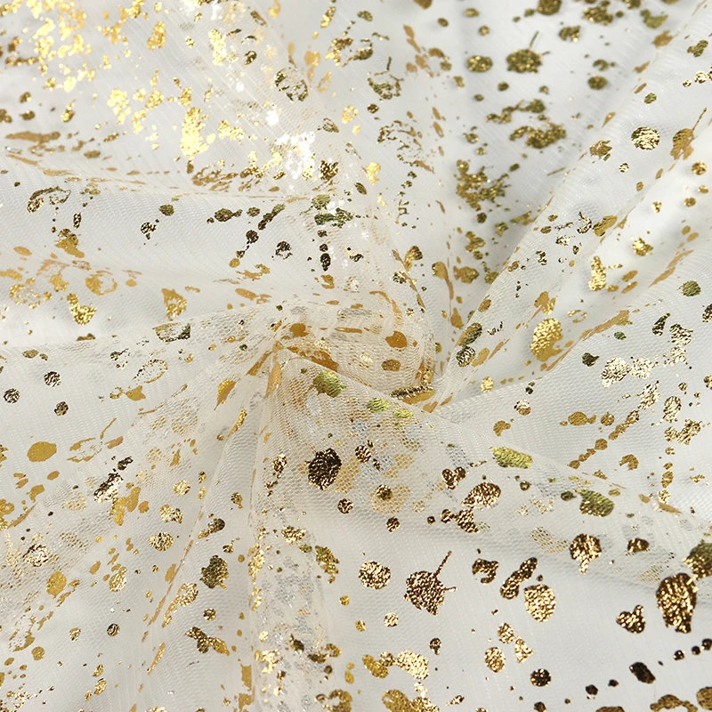 Wholesale polyester golden transparent spotted flash mesh fabric for clothing