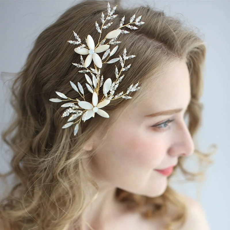 Fashion Gold Color Opal Crystal Wedding Hair Clip Fancy Women Hairband Handmade Bridal Hair Accessories Barrette