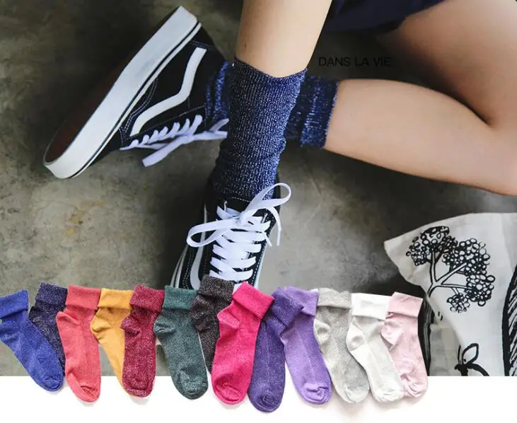 
2020 Latest arrival hot glitter silver fashion women Summer loose lurex socks 