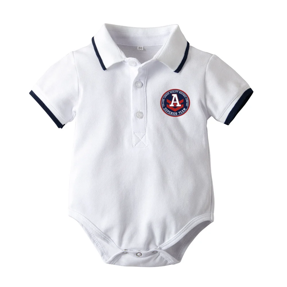 
2019 Newborn Baby Summer Short Sleeve Rompers Bebes Costume Polo Turn Down Collar Baby Boys Solid ColorJumpsuits Overalls 