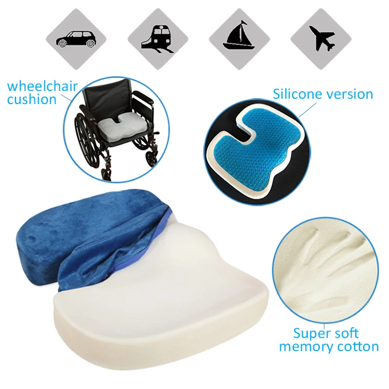 2022 Custom Printing Chair Massage Seat Cushion Memory Foam Funny Ergonomics Velvet Cushion Cover Gel Travel Office Seat Cushion