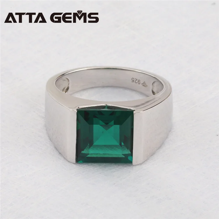 Jewelry Nano Square Emerald Gemstone Stone Ring Green Sterling Silver for Men Trendy Italian Silver Fine Silver 925 Topaz Ring