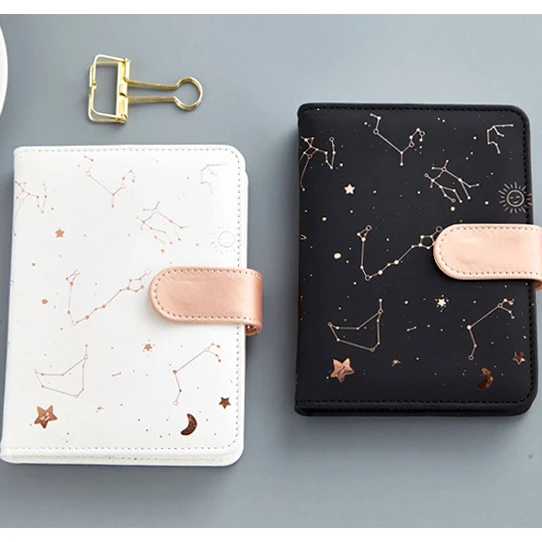 Customized waterproof golden foiled A5 A6 small black and white pu leather refillable journal notebook with magnetic closure