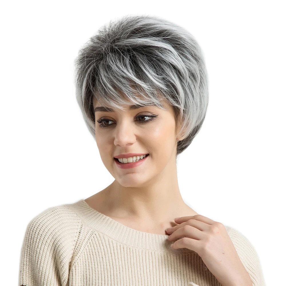 
BVR Grey And White Short Hair Synthetic Hair For Wig Making 