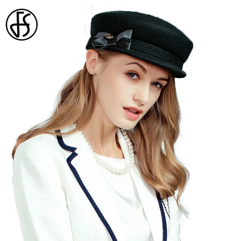 Fall Winter Vintage Literary Fashion Black British Fedora Women Wide Brim Women 100% Wool Felt Hat Hats Lady Military Hats