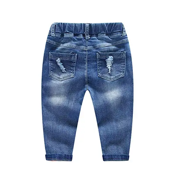 
2021 Newest Design Cool Kids Jeans Fashion Ripped Patchwork Causal Pants Color Fade Proof Breathable Feature Baby Boys Trousers 