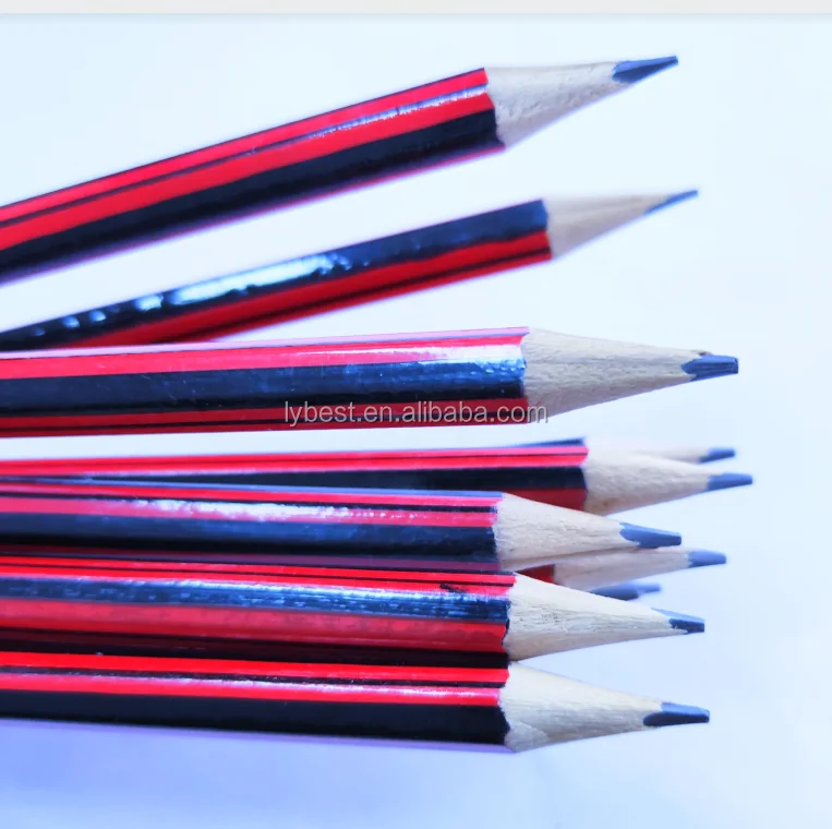 2020 direct factory Best selling sharpened Red &Black stripped wooden pencil for student