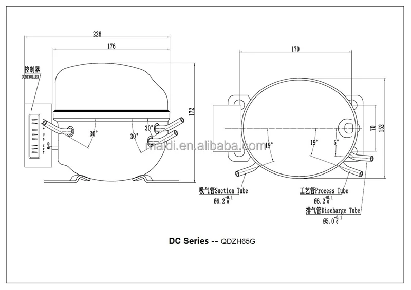 R134a 12v 24V dc vehicle fridge freezer refrigerator compressor for refrigeration QDZH65G 210W