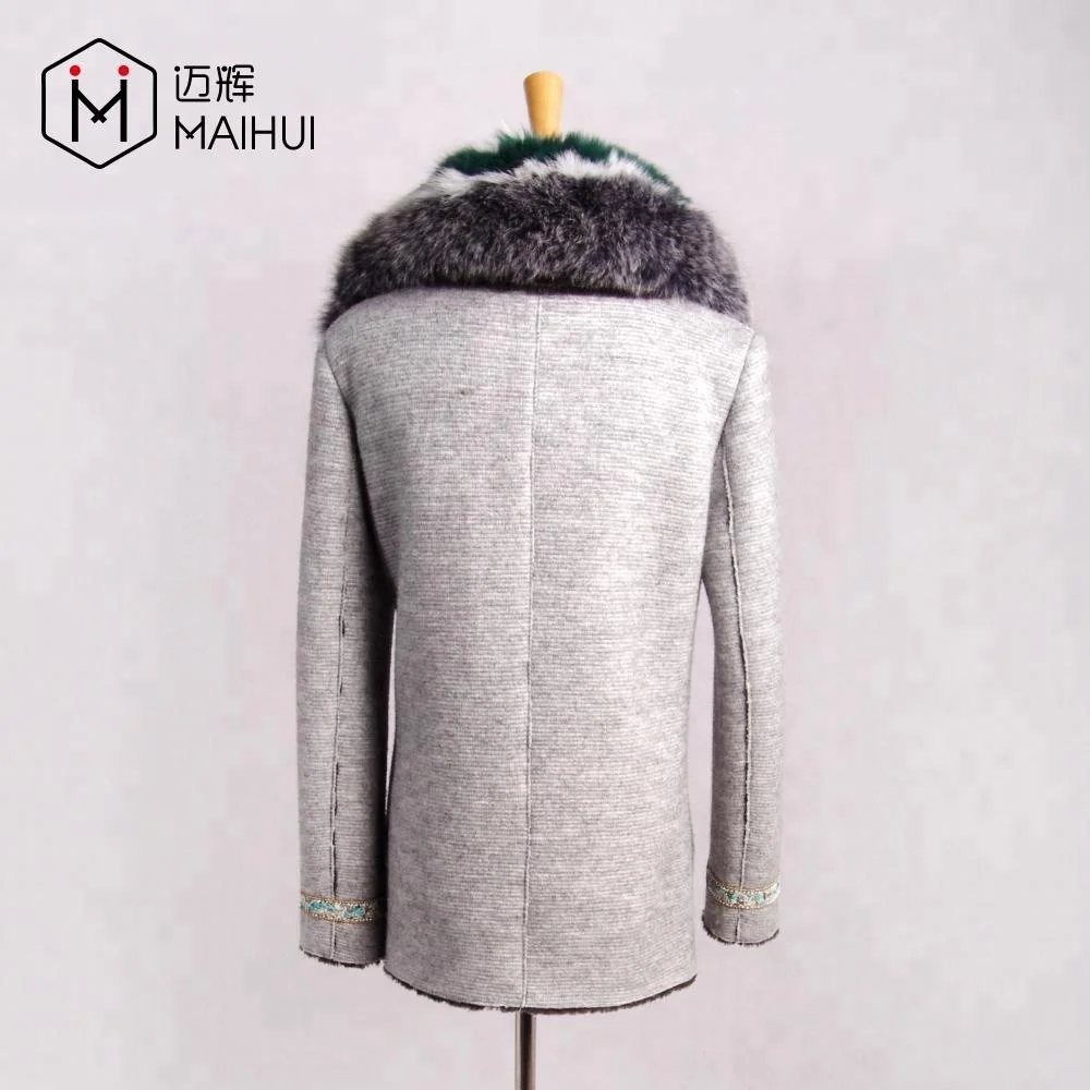 Fashion Style Beaded Wool Coat Lady Faux Fur Coat