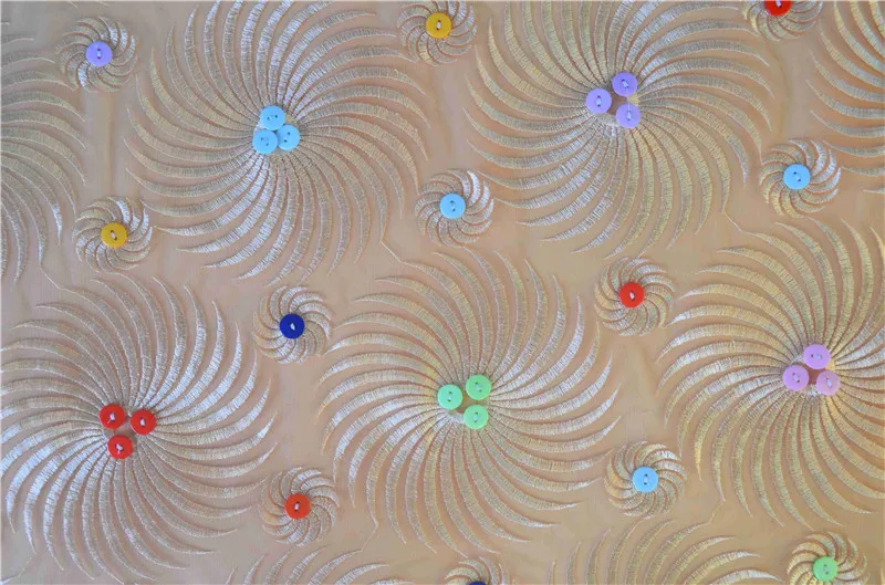 HLSD158 Swiss Quality Textile 100% polyester mesh sequin Embroidery Fabric With Beads for dress