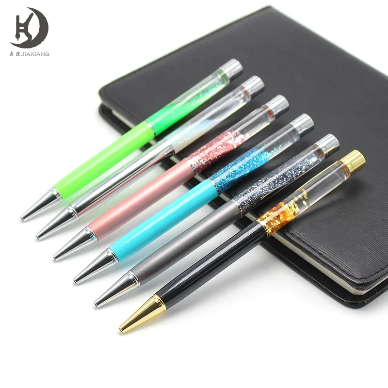 SJB-Y022 New liquid flow ball pen for promotional with custom logo woman gift set float glitter promotion pen