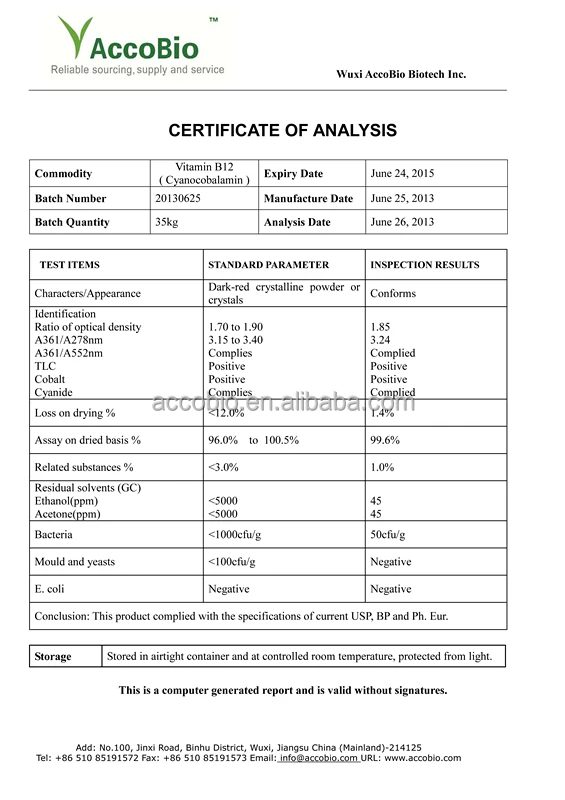 
High quality Methylcobalamin & Cyanocobalamin Vitamin b12 with low price 