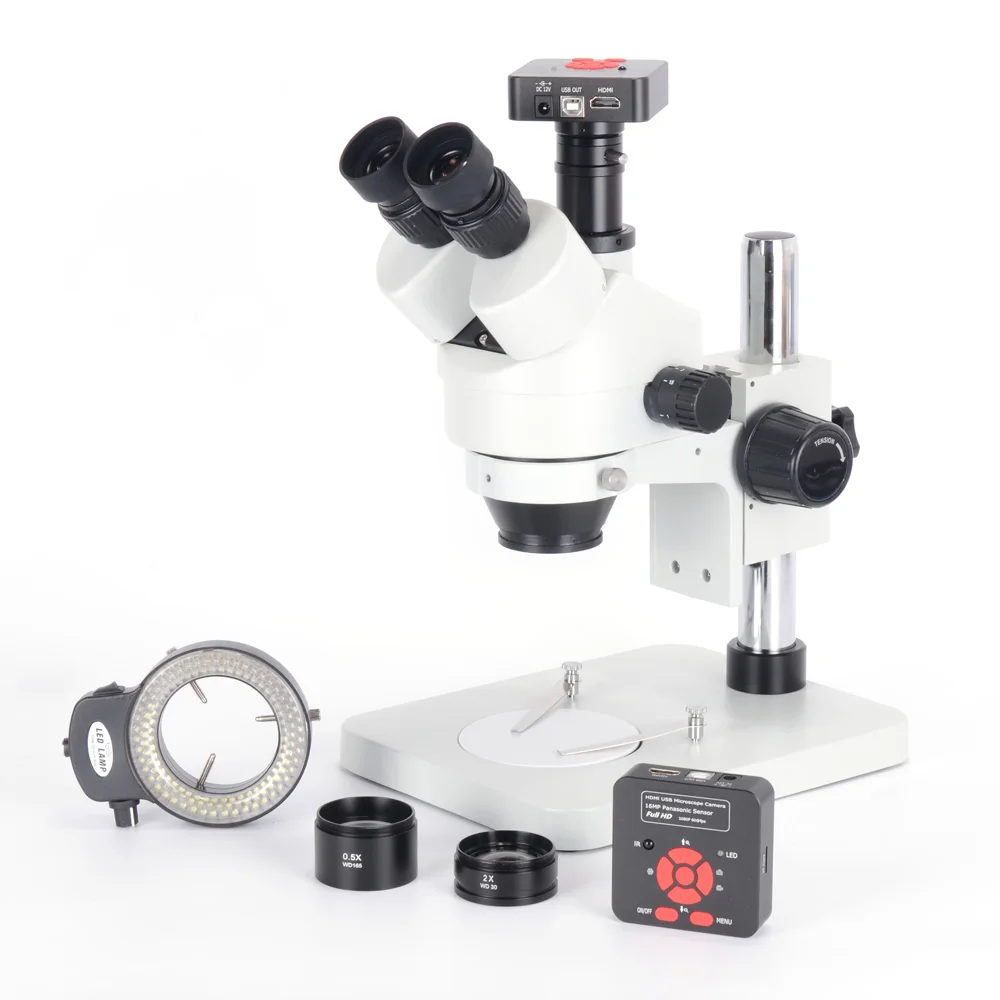 HAYEAR 16MP Camera 3.5X-90X Simulfocal  Zoom Trinocular Stereo Microscope Inspection PCB Repair Microscopio 144 LED Light Source