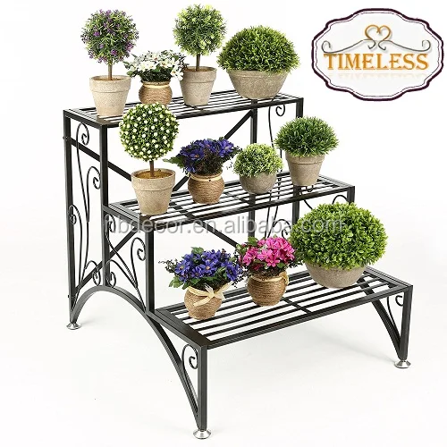Factory Directly 3 Tier Planter Rack, Step Style Folding Plant Pot Shelf Stand, Black