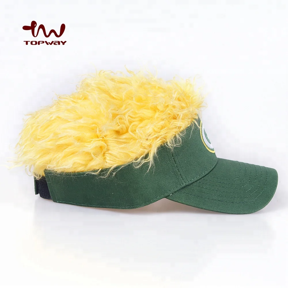 Custom Funny Hairy Sun Visor Cap and Hat with Hairpiece Custom Logo Outdoor Activities 20-25 Days TW-SVS-007 Embroidered Polybag