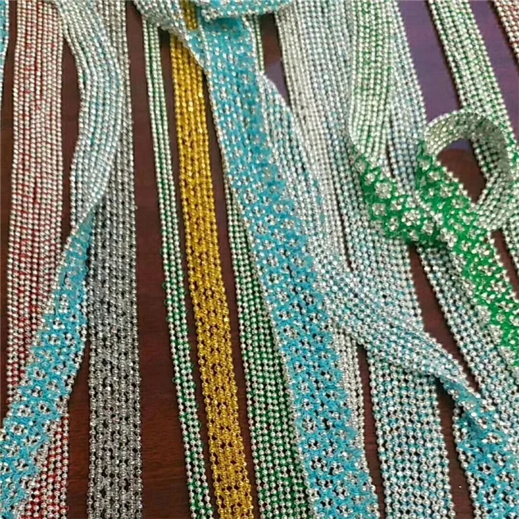Bead chain mesh cloth embroidery Copper iron chain with ribbons webbing Lace embroidery