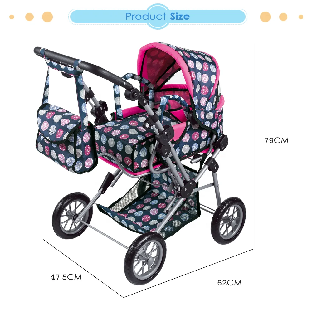 Fei Li Toys Big Size Deluxe Doll Pram Stroller with Carry Cot and Adjustable Seat and Changing Bag Doll Stroller Toy