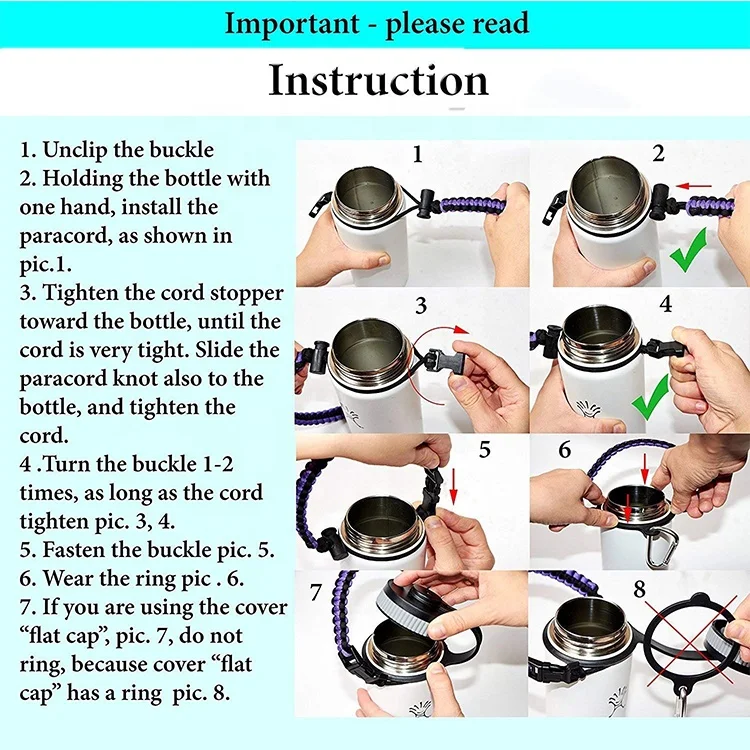 Durable Simple Modern Paracord Bottle Handle For Wide Mouth Water Bottles