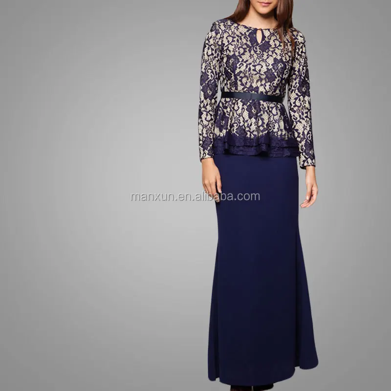 Hot Sale Kebaya Baju Kurung Modern Peplum Lace Dress Popular Design Abaya New Arrival Islamic Baju Kurung