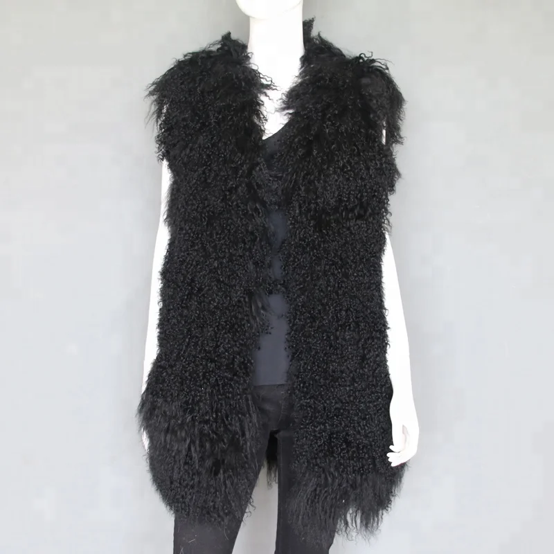 Long style genuine Mongolian lamb fur vest women winter real sheep fur gilet for lady fashion