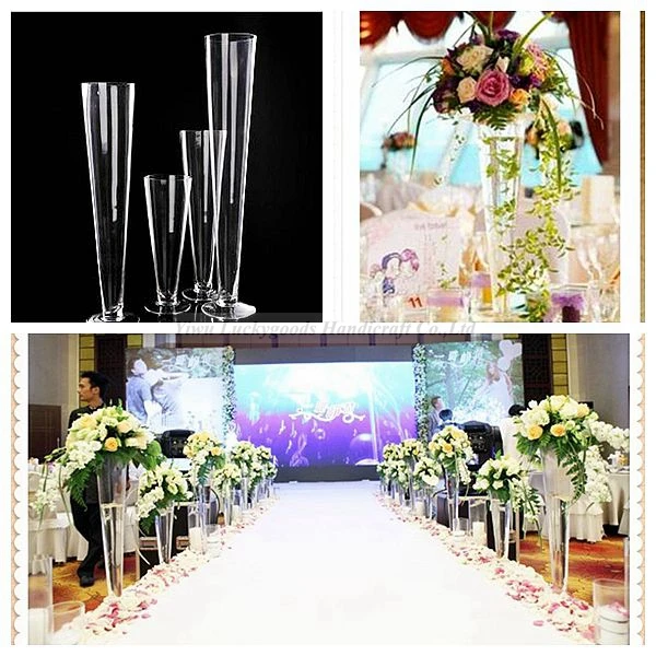 
mouth blown high quality wholesale clear reversible trumpet glass vase 