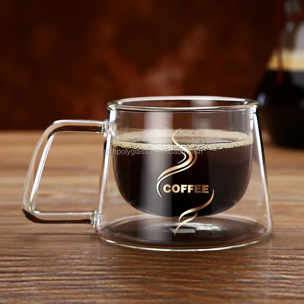 wholesale Promotion Custom brand borosilicate insulated coffee glass mug