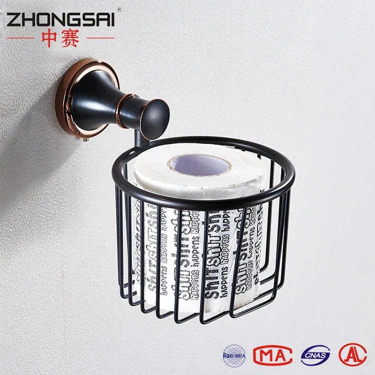 Royal Bathroom Wall Mounted Brass Antique Black Toilet Paper Towel Holder with Basket