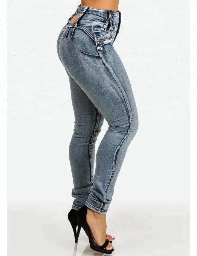 Royal wolf denim jeans manufacturer gray bleached wash colombian skinny butt lift women levanta cola jeans