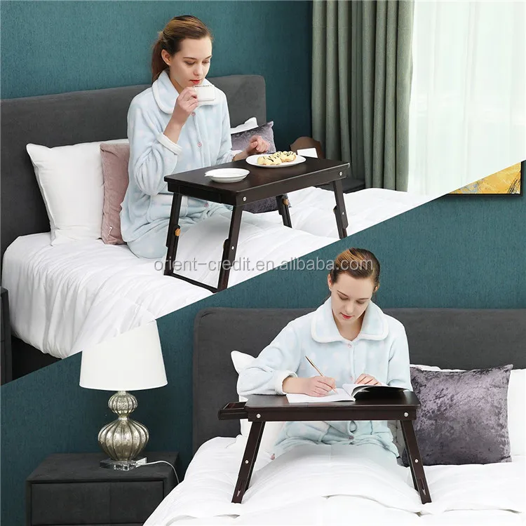 Multi Function Lapdesk,Adjustable Bed Tray,Foldable Breakfast Table Tilting Top with Storage Drawer for Surfing Reading Writing