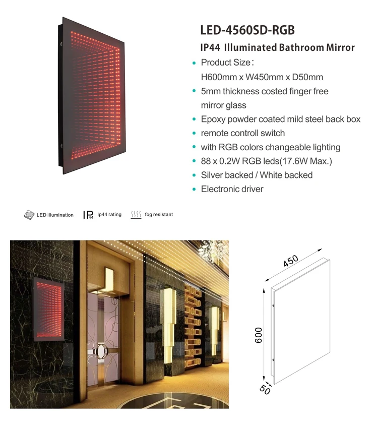 Decorative Wall Mirror Rectangle Infinity Mirror Bathroom Mirror With Led Light