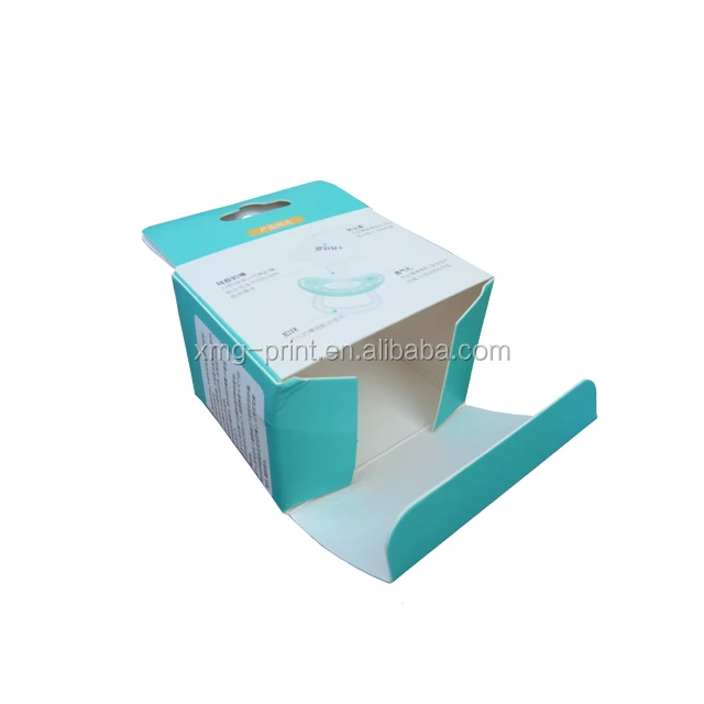 Custom made printed full colour matt surface baby nipple packaging box with hanger