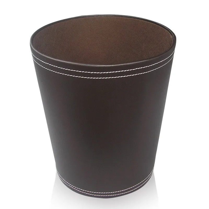 Round Household Open Top Leather Paper Dust Garbage Trash Waste Bin