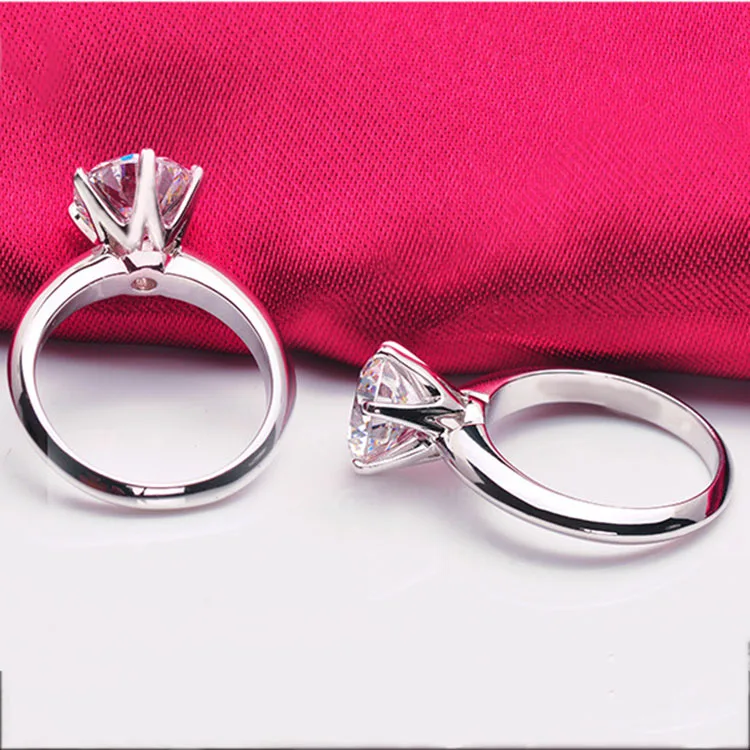 Six claw simulation diamond ring women sterling silver 925 platinized gold carat diamond wedding ring