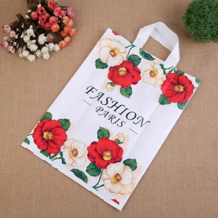 Custom design logo printing patch handle shopping plastic bag