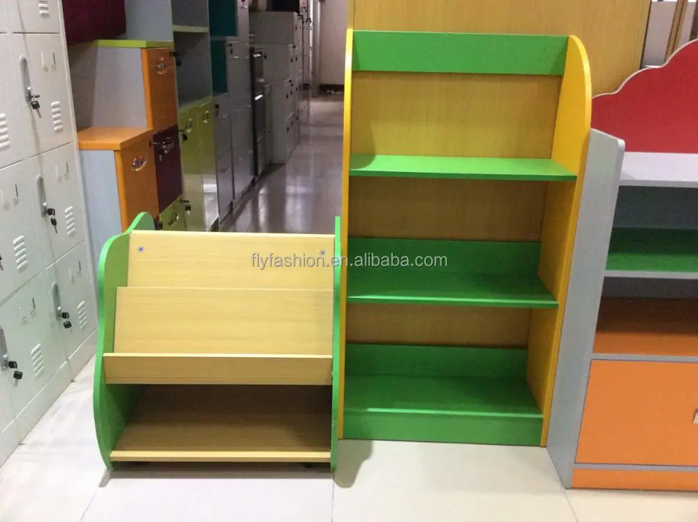 
Colorful wooden kids furniture used daycare fashion kids bookshelf 