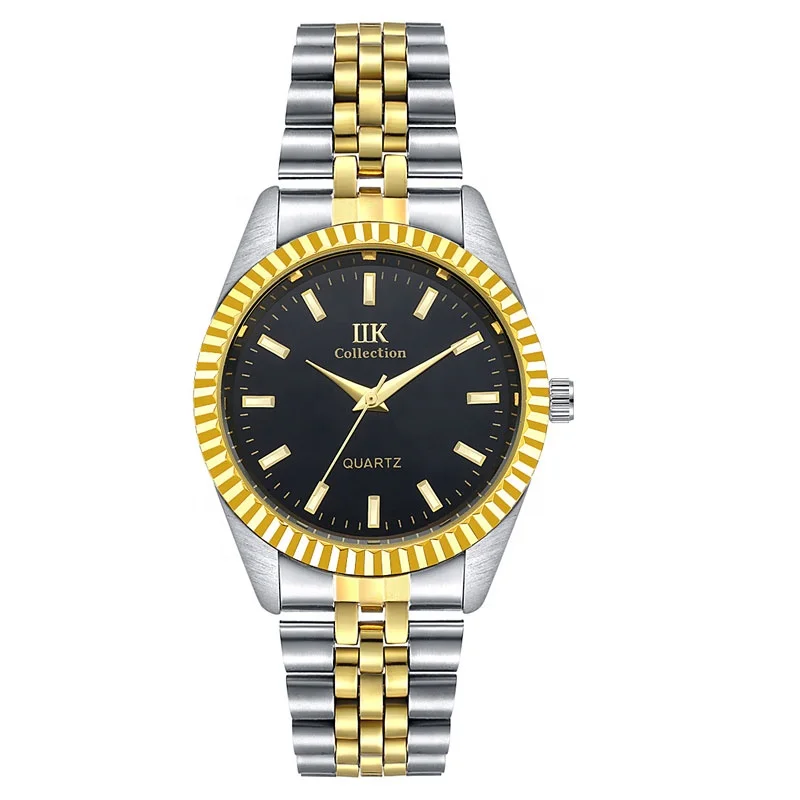 Classic Style IIK Watches Quartz Movement Alloy Metal Golden Luxury Steel Mens Watch