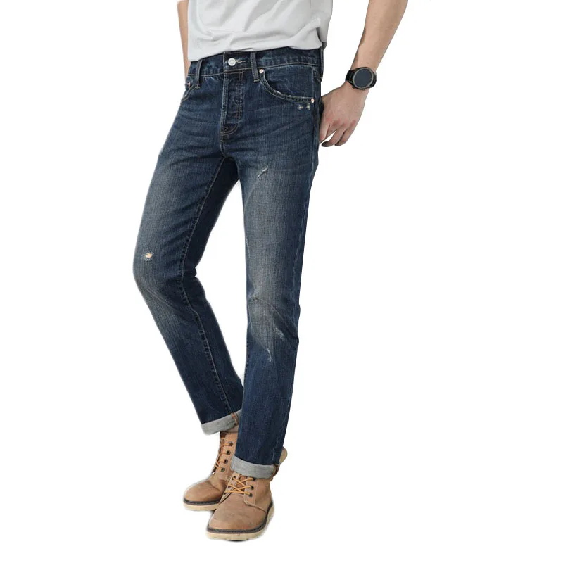 
501 2019 new collection high quality brand men fashion blue scratched slim fit straight leg denim jeans for man 