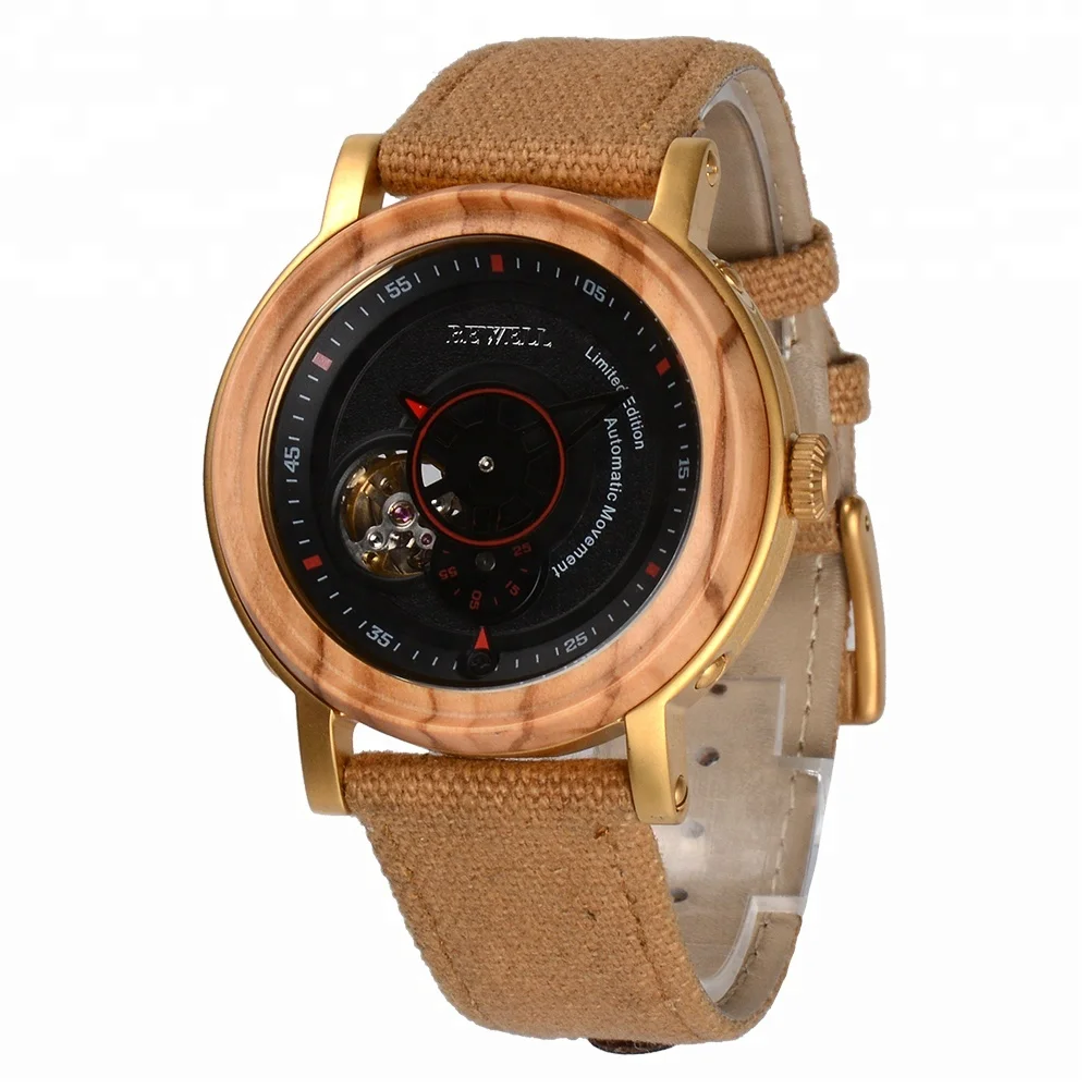New steel wooden watches men automatic mechanical sport wristwatch