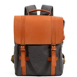 Vintage canvas stitching color leather outdoor backpack college backpack outdoor leisure backpack