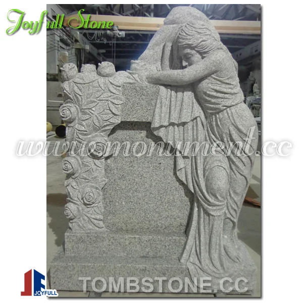 
Granite Angel Monuments, Headstone with angel statue and roses 