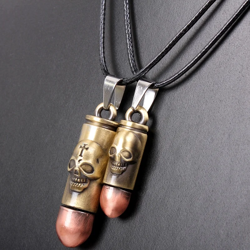 Couple jewelry necklace skull bullet pendant necklace for women/men wax rope strings bullet multiple pendant necklace