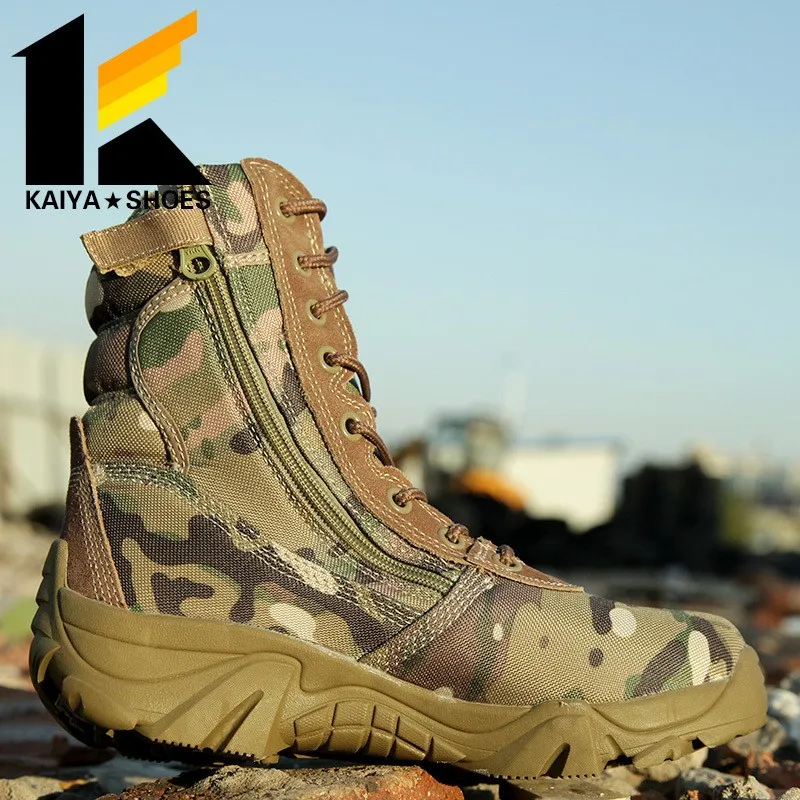 2023 cheap price leather desert camouflage boots with zipper