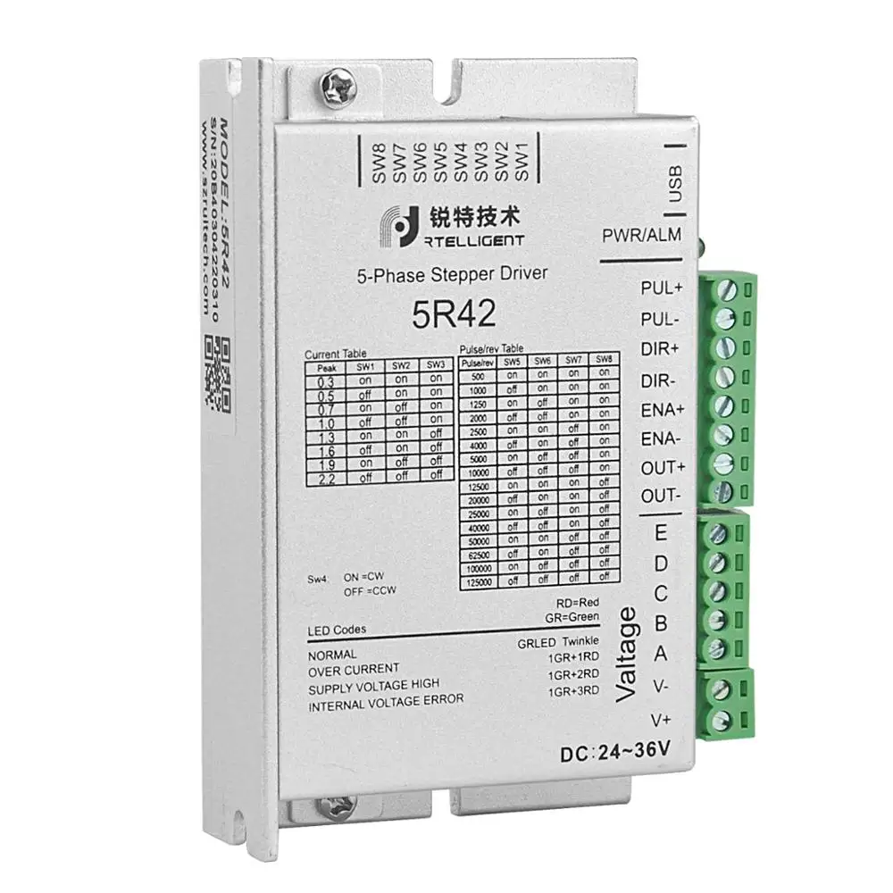 Rtelligent 5 фазы микро-драйвер шагового двигателя Нема 17 (Национальная ассоциация владельцев электротехнических предприятий) 0,3-2.2A